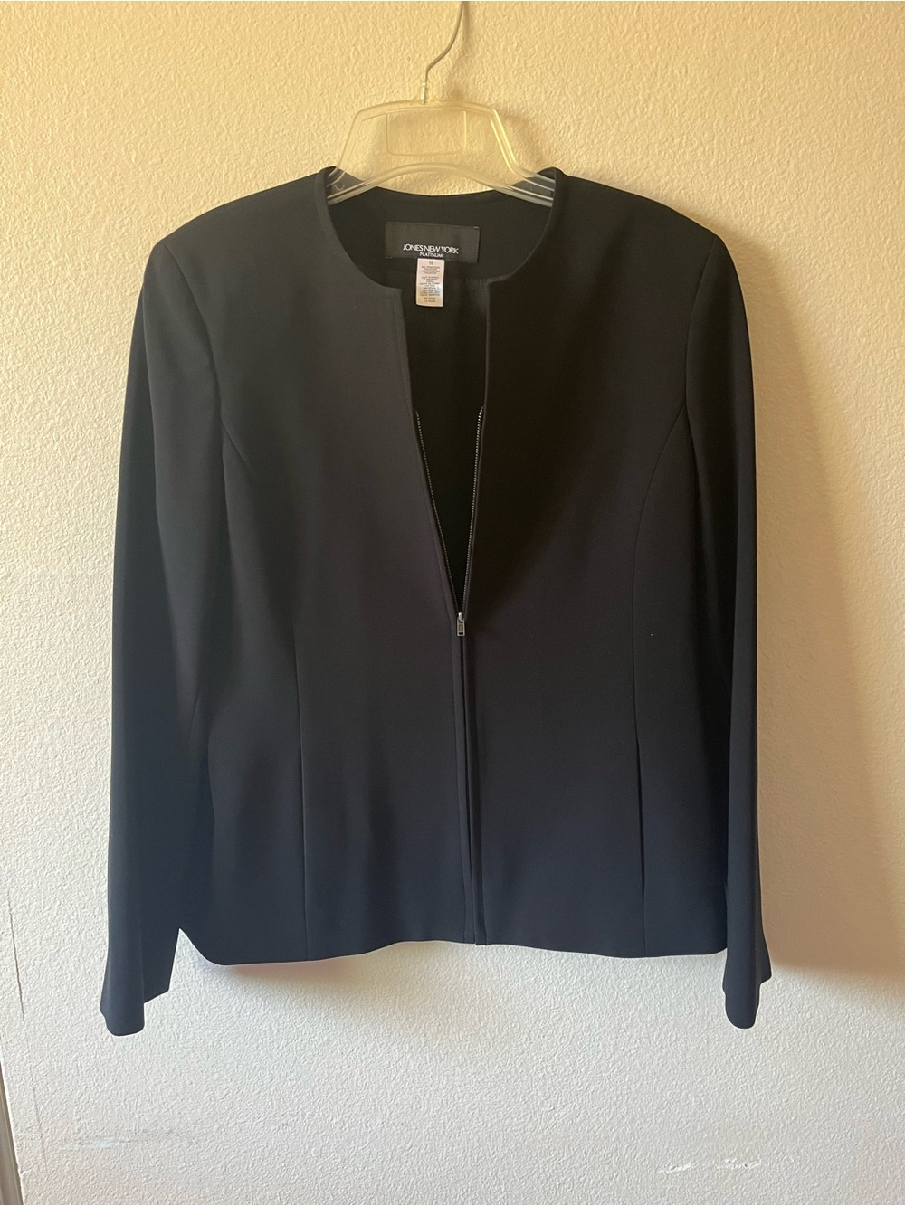 Jones New York Black Collarless Zip Jacket